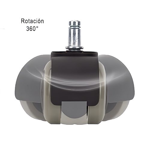 Imagen de una rueda de silla de oficina de silicona gris de Rayoshop Chile. La rueda tiene una rotación de 360 Grados y está hecha de silicona de alta calidad.