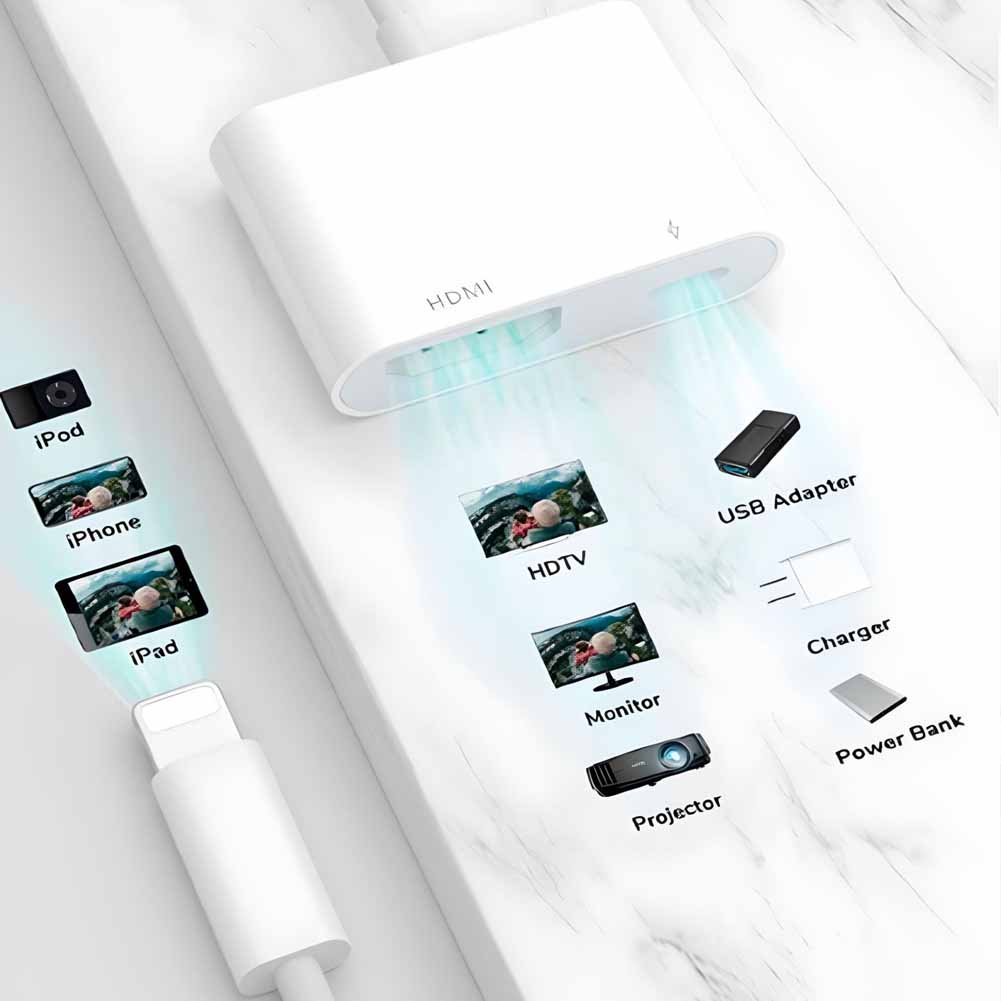Conector Lightning a HDMI y USB-C Rayoshop