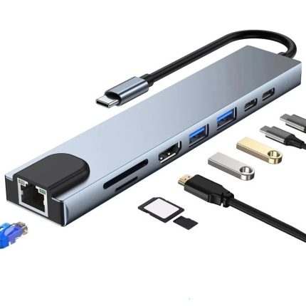 Adaptador USB-C Hub 8 en 1 Rayoshop - Conexión RJ45, Lector SD/TF, USB, HDMI, Carga PD