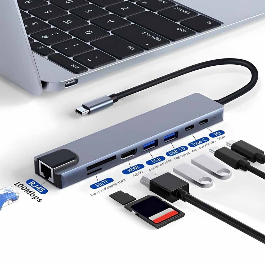 Hub USB Tipo C 8 en 1 Rayoshop - Carga rápida y transferencia de datos