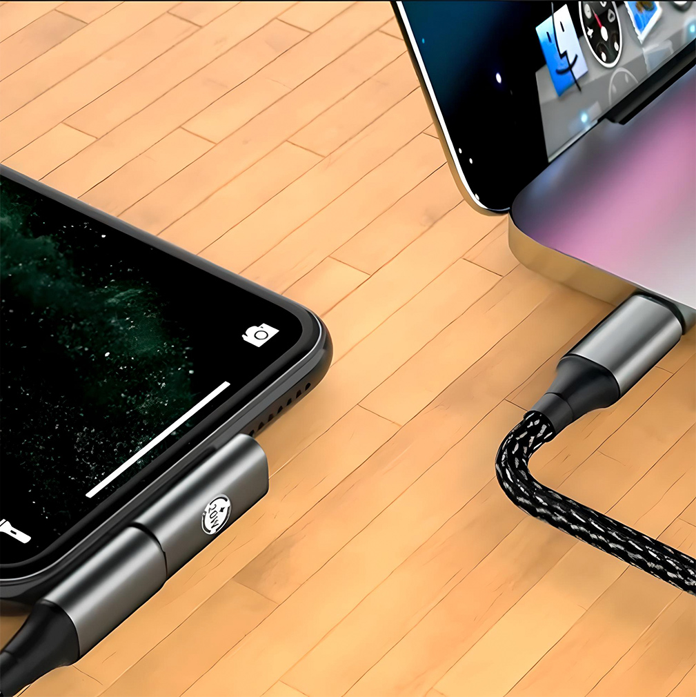 Imagen de un adaptador Lightning a USB-C, que es compatible con una variedad de dispositivos. rayoshop