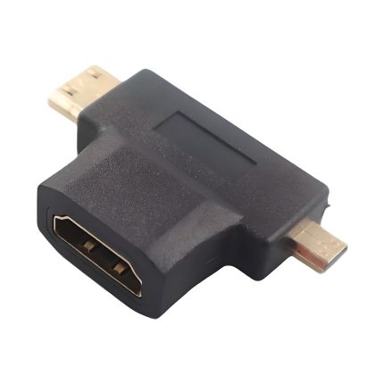 Imagen de un adaptador HDMI 3 en 1 Micro HD 1.4 macho a hembra, disponible en color negro. -rayoshop