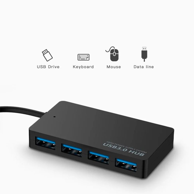 Imagen de un adaptador HUB plástico USB C a 4 puertos USB 3.0. rayoshop