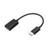 Adaptador USB-C a USB 3.1 OTG negro de 15 cm, con cuerpo de plástico y metal, para conectar equipos USB-C con puertos USB estándar.