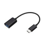 Adaptador USB-C a USB 3.1 OTG negro de 15 cm, con cuerpo de plástico y metal, para conectar equipos USB-C con puertos USB estándar.