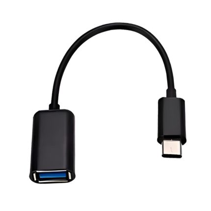 Adaptador USB-C a USB para Carga y Data OTG negro de 15 cm, con entrada USB-C y salida USB 3.1, compatible con equipos USB-C y transferencia de datos.