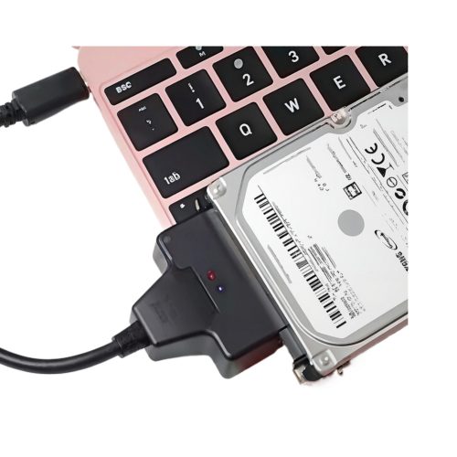 Adaptador EON USB-C a SATA III negro para conectar discos duros HDD y SSD SATA de 2,5 pulgadas con transferencia rápida de 6 Gbps.
