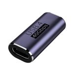 Adaptador EON USB-C hembra a hembra en color gris metálico con soporte USB 4.0 de 40 Gbps y carcasa resistente.