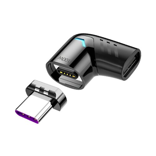 Adaptador USB C magnético EON de color gris oscuro, con conector hembra y macho USB-C para carga rápida PD de 100 W.