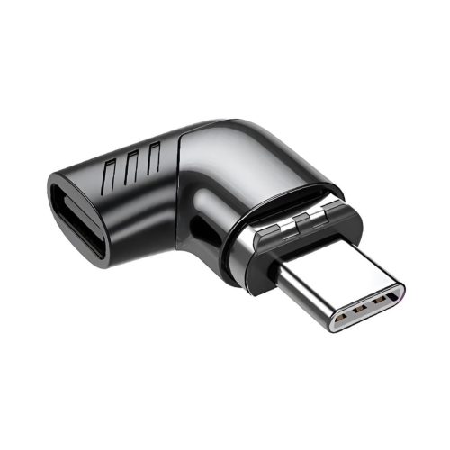 Adaptador USB C magnético EON de 24 pines en gris oscuro, con conector macho USB-C y diseño en ángulo recto para carga PD de 100 W.