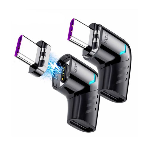 Conectores magnéticos USB-C EON de gris oscuro, con carga rápida de 100 W y diseño en ángulo recto para transferencia de datos estable.
