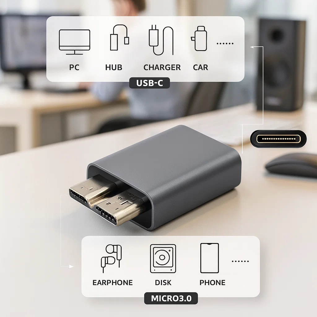 Conversor USB MicroB a USB-C para almacenamiento Rayoshop Chile