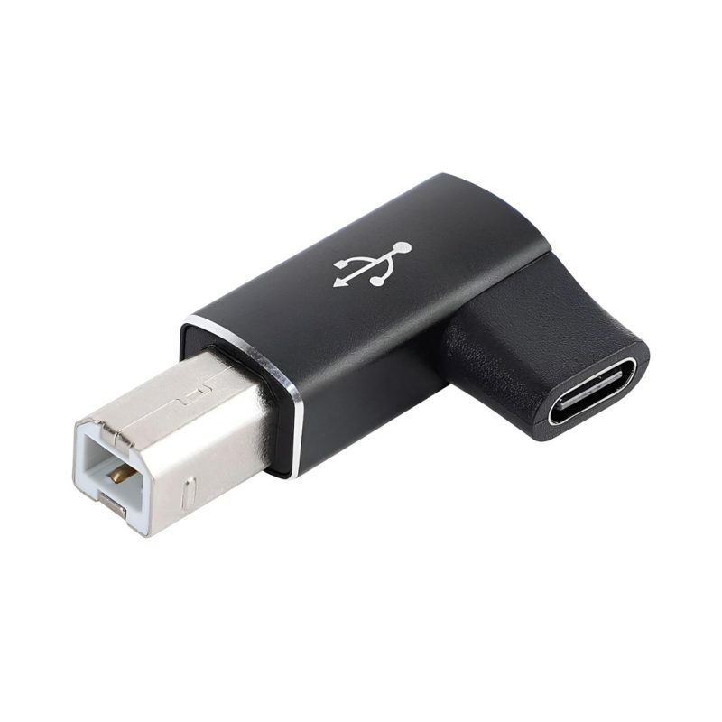 Adaptador USB-C a USB-B para impresoras en negro, con conexión Plug and Play y cuerpo de aleación de aluminio para enlaces USB 3.0.