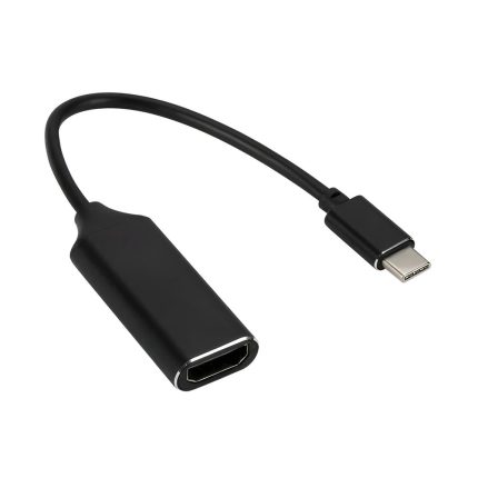 Adaptador USB-C a HDMI negro de Rayoshop Chile con conector macho USB-C 3.1 y hembra HDMI, carcasa niquelada y cable de 250 mm.