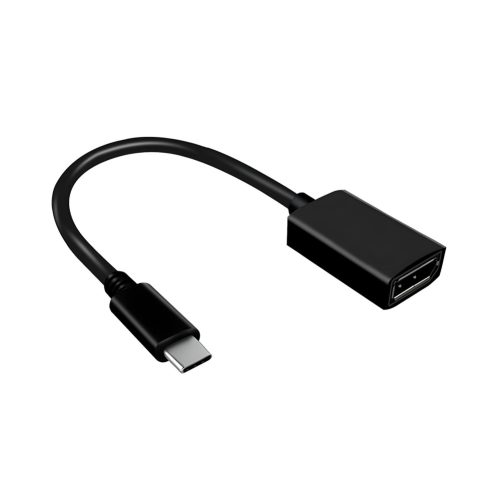 Adaptador USB-C a DisplayPort EON negro de 15 cm, con conector macho USB-C y hembra DisplayPort para video 4K 60 Hz.