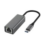 Adaptador EON USB-C a RJ45 Ethernet de aluminio gris oscuro con cable corto, conexión gigabit de 1000 Mbps y puerto hembra LAN para red estable.