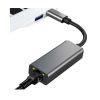 Adaptador USB-C a RJ45 Ethernet EON de aluminio gris oscuro, con conexión Gigabit 1000 Mbps y cable compacto para red estable en dispositivos.