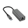 Adaptador EON USB-C a RJ45 Ethernet de aluminio gris oscuro, con conexión Gigabit 1000 Mbps para red estable en equipos con puerto USB-C.
