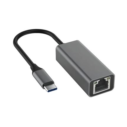 Adaptador EON USB-C a RJ45 Ethernet de aluminio gris oscuro, con conexión Gigabit 1000 Mbps para red estable en equipos con puerto USB-C.
