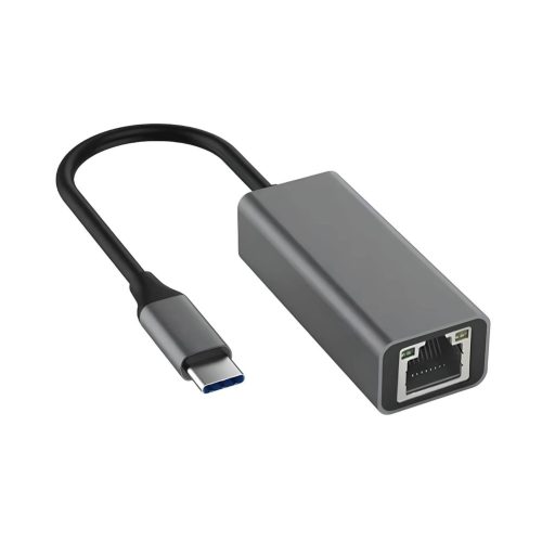 Adaptador EON USB-C a RJ45 Ethernet de aluminio gris oscuro, con conexión Gigabit 1000 Mbps para red estable en equipos con puerto USB-C.
