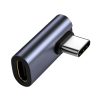 Adaptador Copla USB-C a USB-C Tipo L 90° grados, con conector macho y hembra USB-C, acabado en aleación de aluminio y PVC.