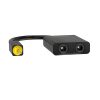 Adaptador Divisor de Audio Óptico Toslink negro de Rayoshop Chile, con conector macho y dos salidas hembra para audio digital.