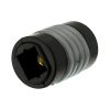 Adaptador copla extensor Toslink EON negro de plástico, con doble conexión óptica hembra para audio digital y fibra óptica.