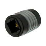 Adaptador copla extensor Toslink EON negro de plástico, con doble conexión óptica hembra para audio digital y fibra óptica.