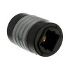 Adaptador copla extensor Toslink óptico hembra hembra EON negro de plástico para audio digital, con conectores de fibra óptica chapados en oro.