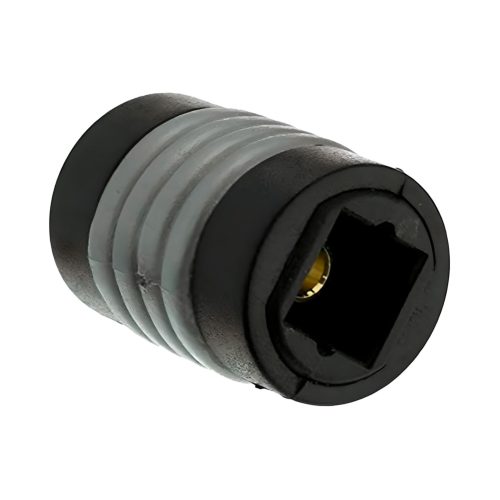Adaptador copla extensor Toslink óptico hembra hembra EON negro de plástico para audio digital, con conectores de fibra óptica chapados en oro.
