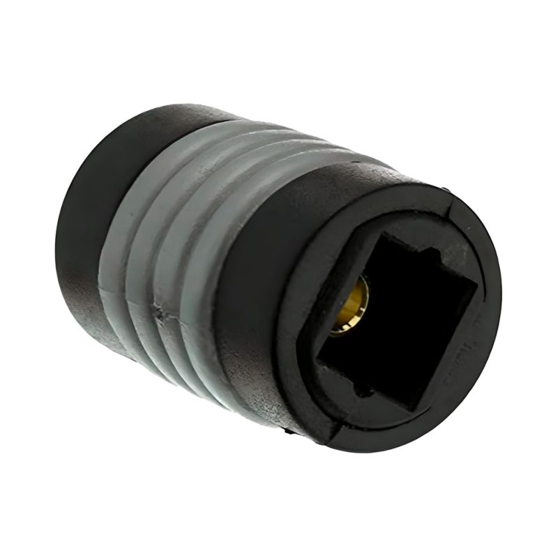 Adaptador copla extensor Toslink óptico hembra hembra EON negro de plástico para audio digital, con conectores de fibra óptica chapados en oro.