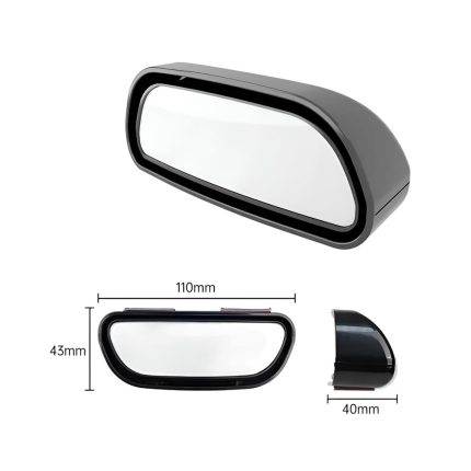 Espejo retrovisor reflector gran angular negro con vista ajustable de 360°, medidas de 110 mm y 43 mm para mejorar el ángulo lateral.