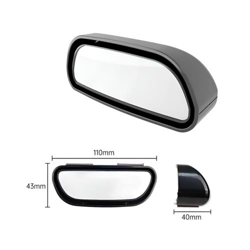 Espejo retrovisor reflector gran angular negro con vista ajustable de 360°, medidas de 110 mm y 43 mm para mejorar el ángulo lateral.