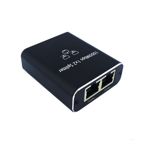 Adaptador Splitter Divisor RJ45 EON negro con doble puerto RJ45, compatible con cables UTP Cat5, Cat5e, Cat6, Cat7 y Cat8 para red 1000 Mbps.