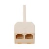 Divisor telefónico RJ11 EON color marfil, con un conector macho y dos puertos hembra 6P4C para líneas de teléfono.