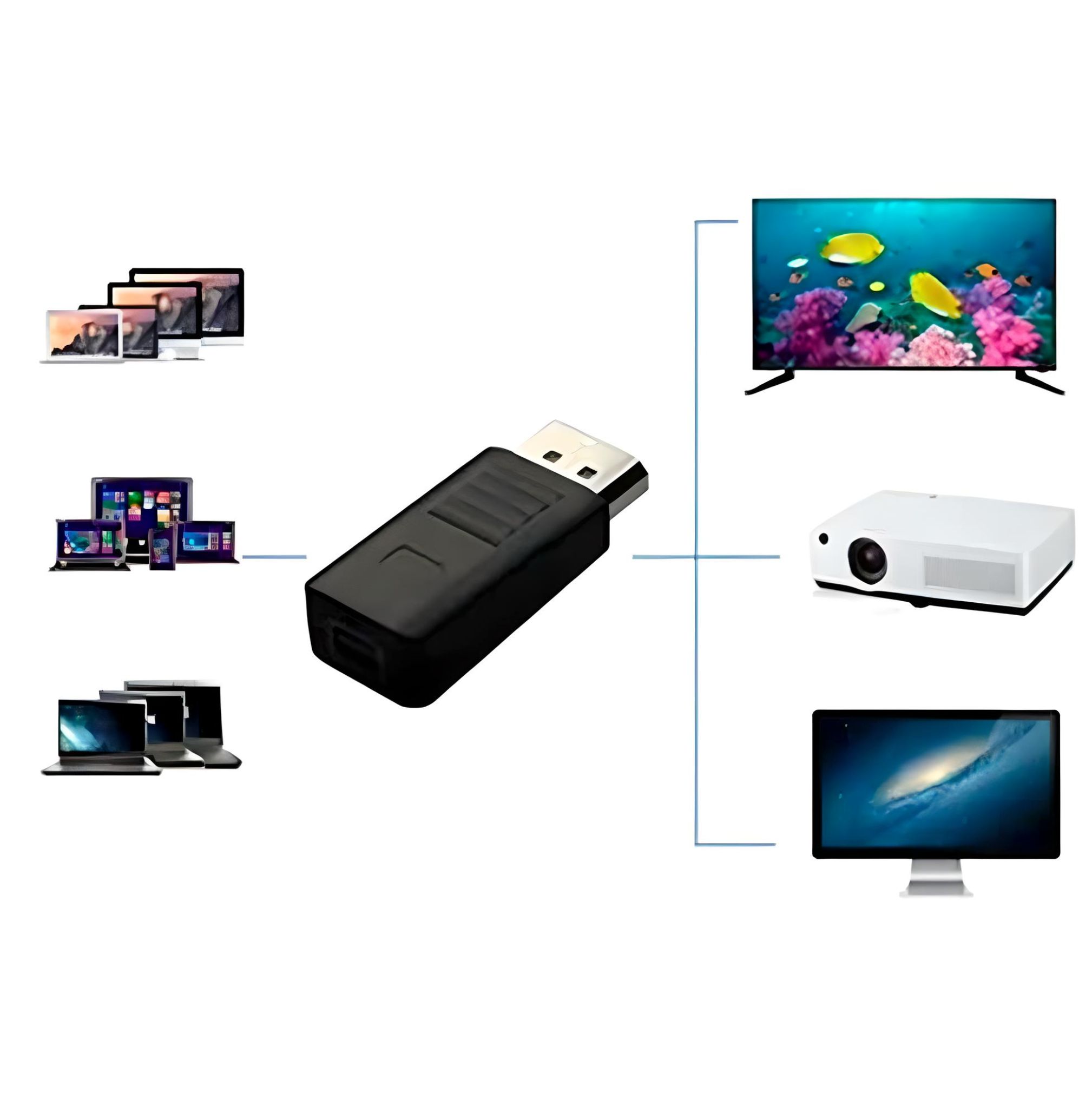 Imagen de un adaptador DisplayPort a Mini DisplayPort conectado a un ordenador portátil y un monitor externo. -rayoshop-
