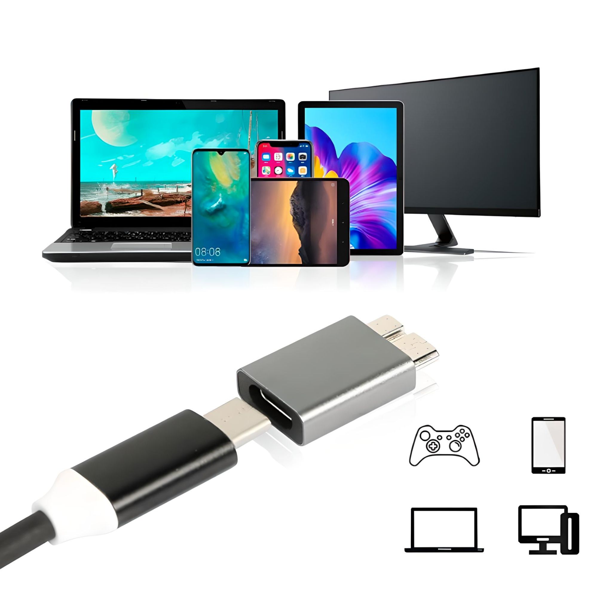 Adaptador USB 3.1 tipo C a micro USB 3.0 para conectar dispositivos con puertos USB tipo C a dispositivos con puertos micro USB.