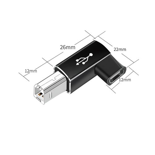 Imagen de un adaptador USB-C a MIDI conectado a un ordenador y un dispositivo MIDI, disponible en color negro. rayoshop