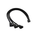 Cable Extensión Adaptador Fan Cooler Cpu 4 Pin Pwm 3 A 1 en negro, con 15 cm de longitud y conectores hembra/macho para ventiladores PWM 4 pines.