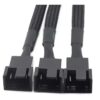 Cable Extensión Adaptador Fan Cooler CPU 4 Pin PWM 3 a 1 en negro, con manga trenzada de 15 cm y conectores hembra para ventiladores.