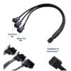 Cable Extensión Adaptador Fan Cooler CPU 4 Pin PWM 3 a 1 en negro, con conector hembra y tres conectores macho para ventiladores 4 pines.
