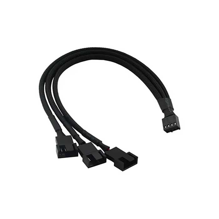 Cable Extensión Adaptador Fan Cooler Cpu 4 Pin Pwm 3 A 1 en negro, con 15 cm de longitud y conectores hembra/macho para ventiladores PWM 4 pines.