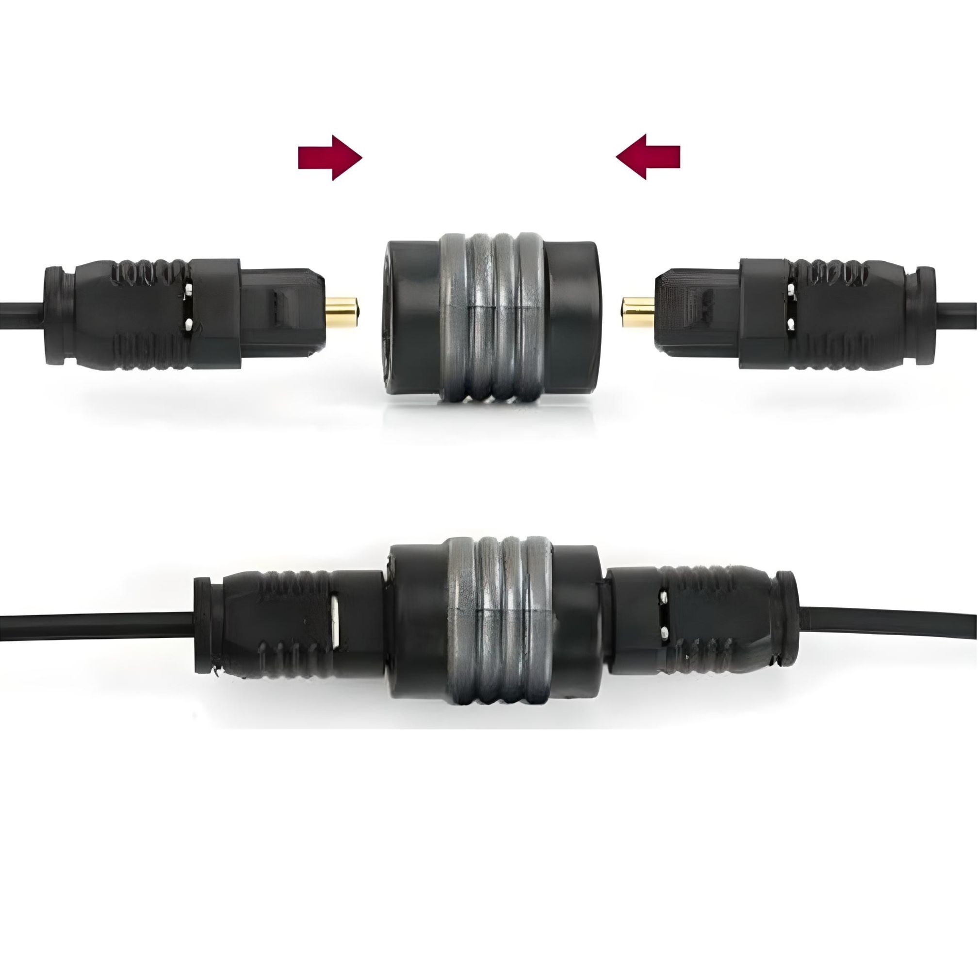 Conector extensor fibra óptica audio digital Rayoshop, con un diseño resistente