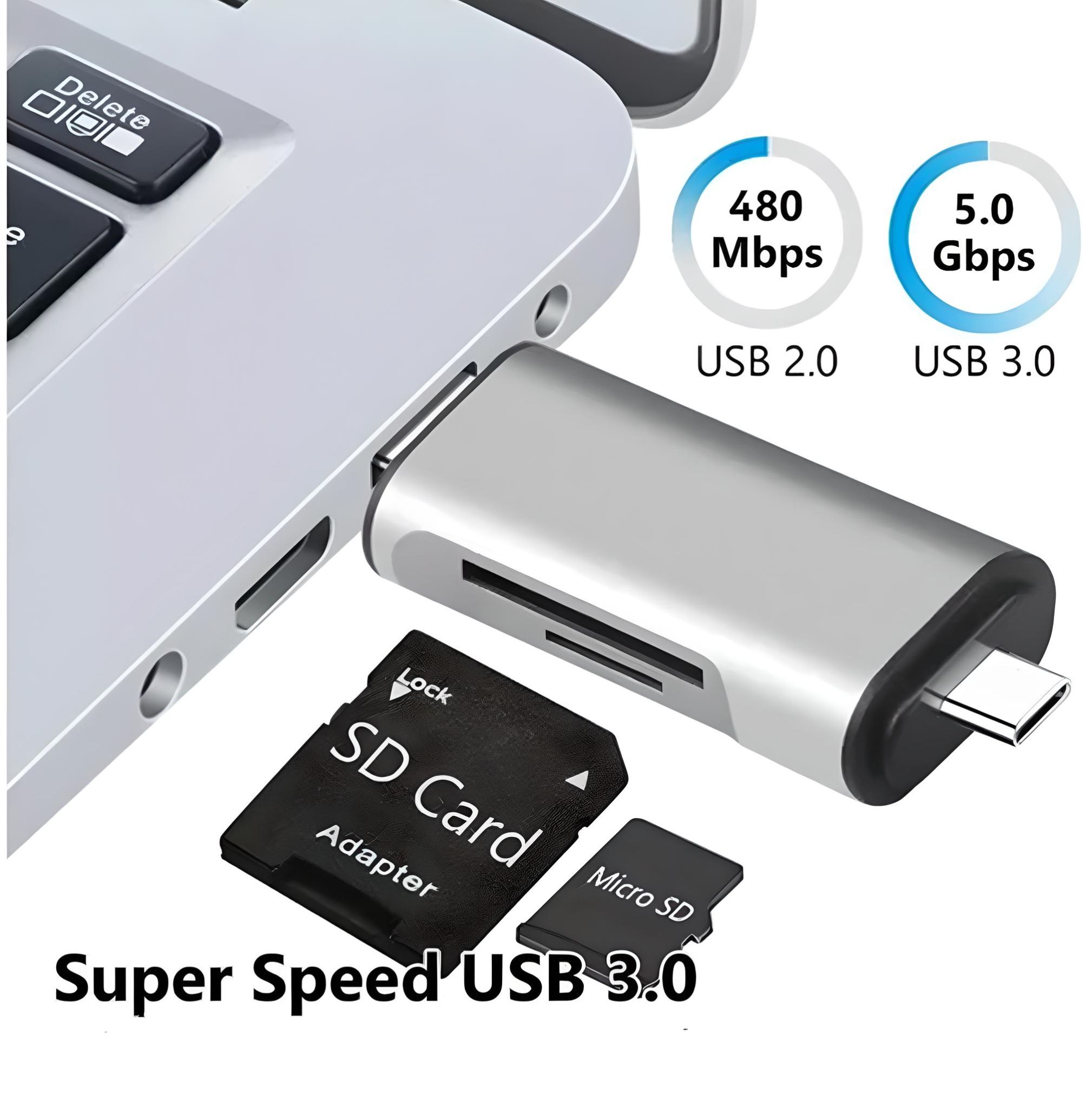 Lector de tarjetas USB tipo C y micro USB RayoShop, ideal para transferir datos desde tus dispositivos móviles a tu ordenador.