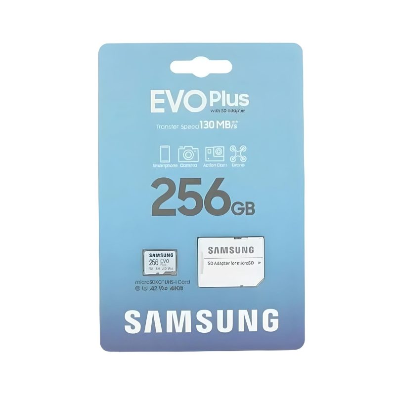 Tarjeta MicroSDXC Samsung EVO Plus 256GB, guarda tus capturas de pantalla y vídeos.