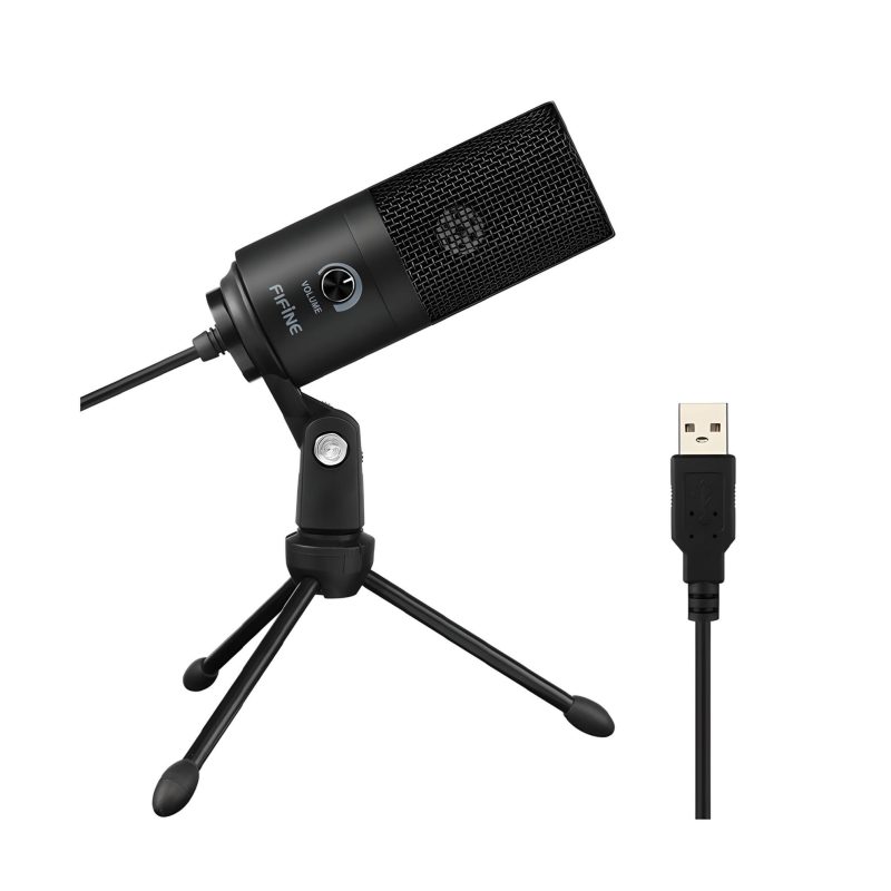 Micrófono condensador USB Fifine K669B profesional, fácil de usar y transportar.