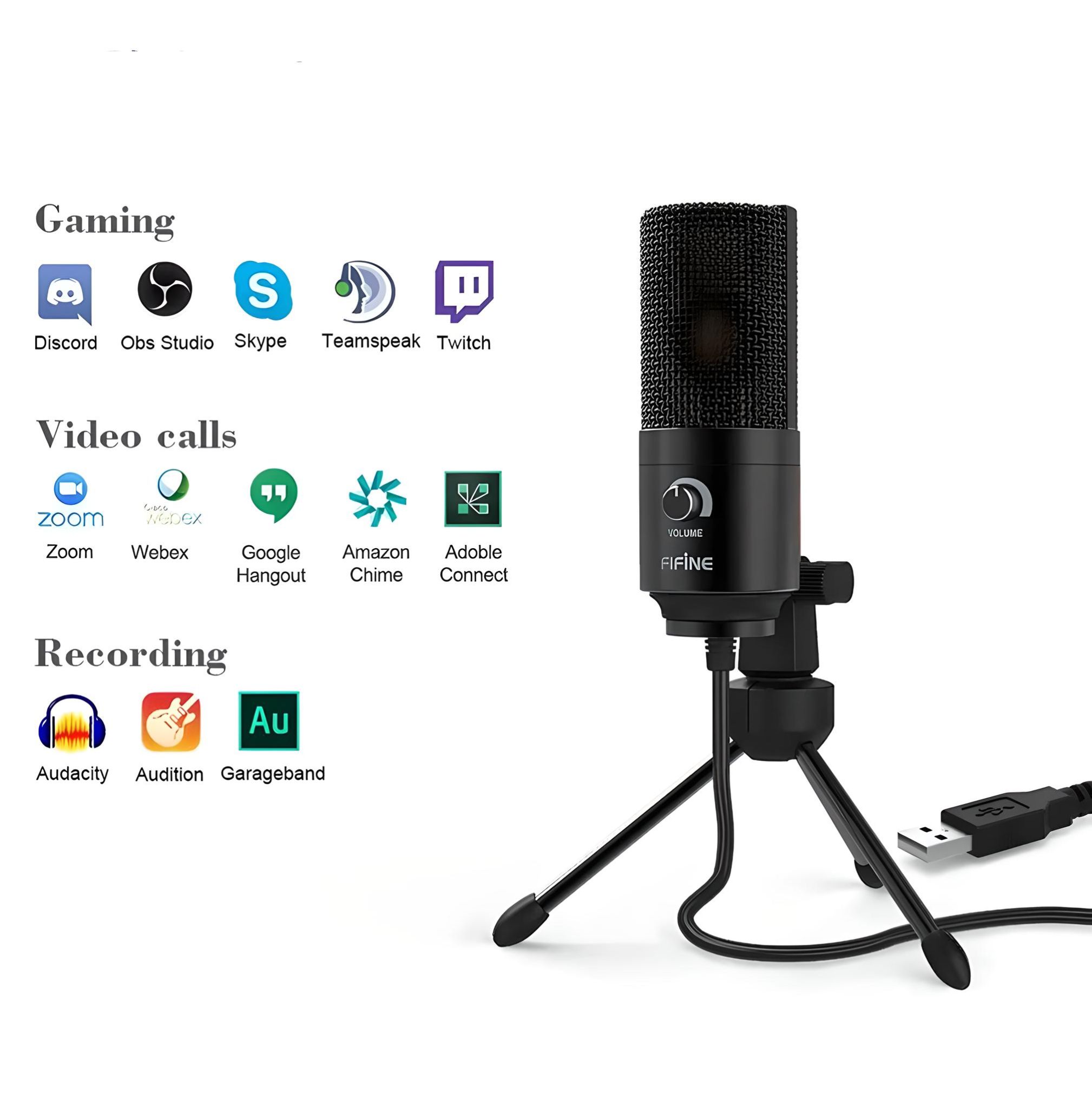 Micrófono condensador USB Fifine K669B profesional, garantía de satisfacción.