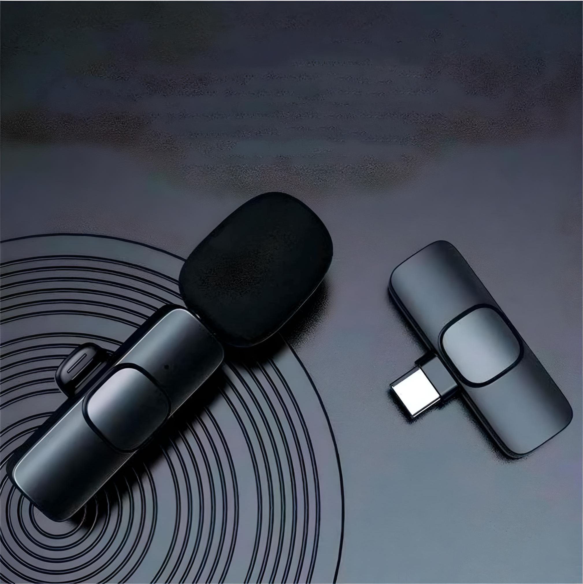 Micrófono inalámbrico solapa iPhone Lavalier 2 micrófonos color negro, fácil de usar y transportar.