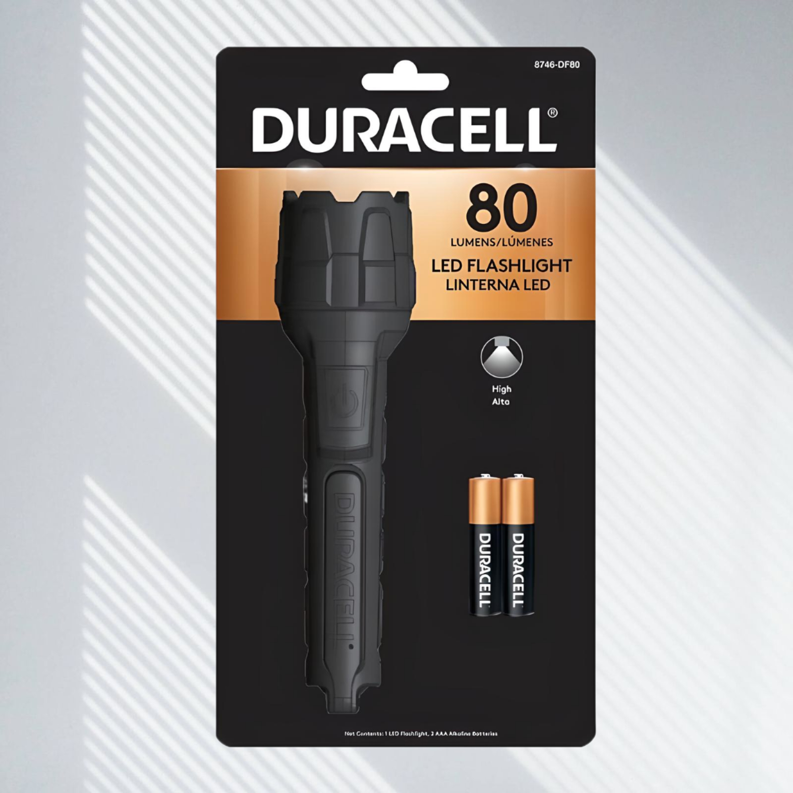 Linterna LED Duracell, tamaño comparativo, rayoshop
