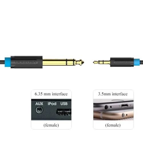 Cable de Audio Auxiliar Jack 3.5 mm a Jack 6.35 mm de 1 metro Vention - imagen 4